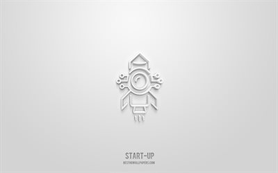start-up 3d-symbol, blauer hintergrund, 3d-symbole, start-up, business-symbole, start-up-schild, business-3d-symbole