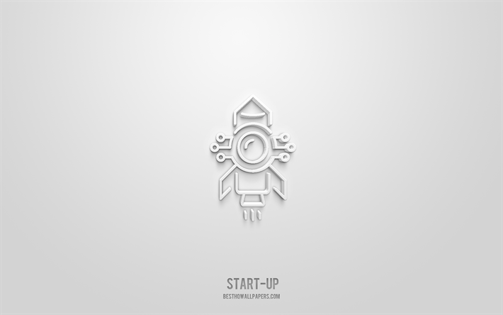 icona 3d di avvio, sfondo белый, simboli 3d, start-up, icone di affari, icone 3d, segno di avvio, icone di affari 3d