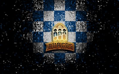 CB San Pablo Burgos, glitter logo, ACB, blue white checkered background, spanish basketball team, San Pablo Burgos logo, mosaic art, basketball, San Pablo Burgos