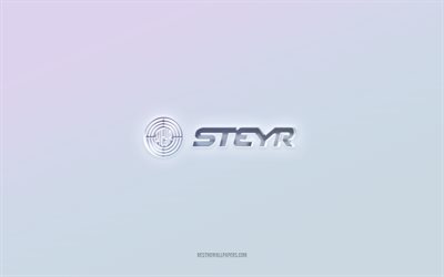 steyr-logo, leikattu 3d-teksti, valkoinen tausta, steyr 3d-logo, steyr-tunnus, steyr, kohokuvioitu logo, steyr 3d-tunnus