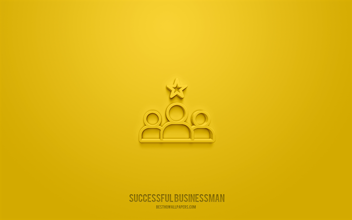 erfolgreicher gesch&#228;ftsmann 3d-symbol, gelber hintergrund, 3d-symbole, erfolgreicher gesch&#228;ftsmann, business-symbole, erfolgreiches gesch&#228;ftsmannzeichen, business-3d-symbole