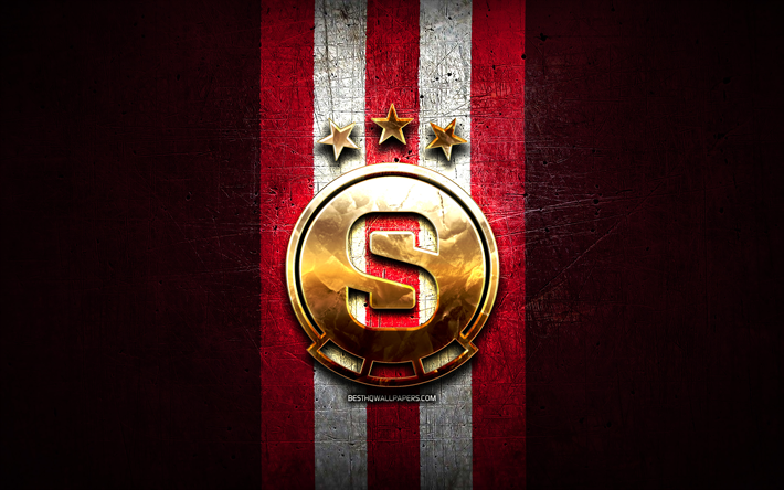 sparta prague fc, logo dor&#233;, premi&#232;re ligue tch&#232;que, fond m&#233;tallique rouge, football, club de football tch&#232;que, logo sparta prague, ac sparta prague