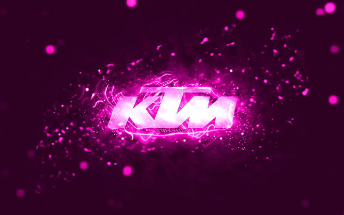 ktm mor logosu, 4k, mor neon ışıkları, yaratıcı, mor soyut arka plan, ktm logosu, markalar, ktm