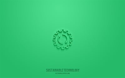 hållbar teknik 3d-ikon, grön bakgrund, 3d-symboler, hållbar teknik, ekologiikoner, 3d-ikoner, hållbar teknologiskylt, ekologi 3d-ikoner