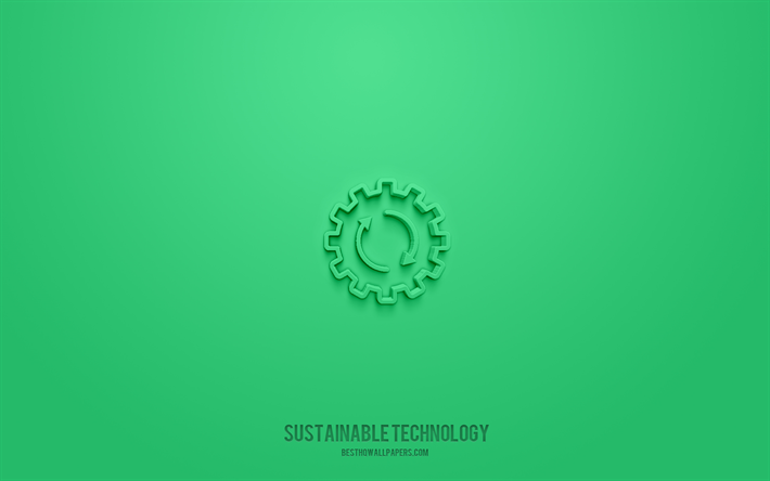 sustainable technology 3d icon, green background, 3d symbols, sustainable technology, ecology icons, 3d icons, sustainable technology sign, ecology 3d icons