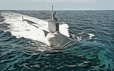 USS John Warner, 4k, vector art, SSN-785, submarines, United States Navy, US army, abstract ships, battleship, US Navy, Virginia-class, USS John Warner SSN-785