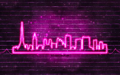 tokyo lila neon silhouette, 4k, lila neonlichter, tokio skyline silhouette, lila brickwall, japanische st&#228;dte, neon skyline silhouetten, japan, tokio silhouette, tokio