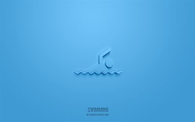Swimming 3d icon, blue background, 3d symbols, Swimming, sport icons, 3d icons, Swimming sign, sport 3d icons