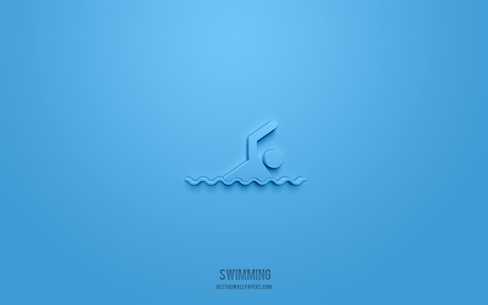 nataci&#243;n icono 3d, fondo azul, s&#237;mbolos 3d, nataci&#243;n, iconos deportivos, iconos 3d, signo de nataci&#243;n, iconos deportivos 3d