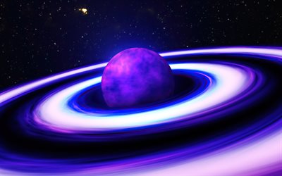 purple planet, 4K, 3D art, rings, galaxy, NASA, nebula, sci-fi, planets