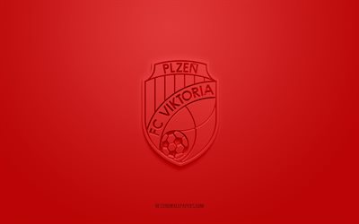 FC Viktoria Plzen, creative 3D logo, red background, Czech First League, 3d emblem, Czech football club, Plzen, Czech Republic, 3d art, football, FC Viktoria Plzen 3d logo