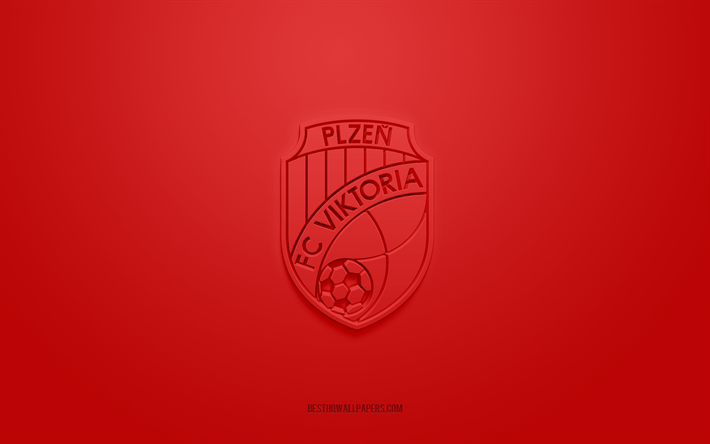 fc viktoria plzen, logo 3d cr&#233;atif, fond rouge, premi&#232;re ligue tch&#232;que, embl&#232;me 3d, club de football tch&#232;que, plzen, r&#233;publique tch&#232;que, art 3d, football, logo 3d du fc viktoria plzen