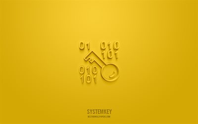 System Key 3d icon, yellow background, 3d symbols, System Key, technology icons, 3d icons, System Key sign, technology 3d icons