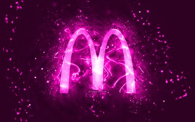 McDonalds purple logo, 4k, purple neon lights, creative, purple abstract background, McDonalds logo, brands, McDonalds