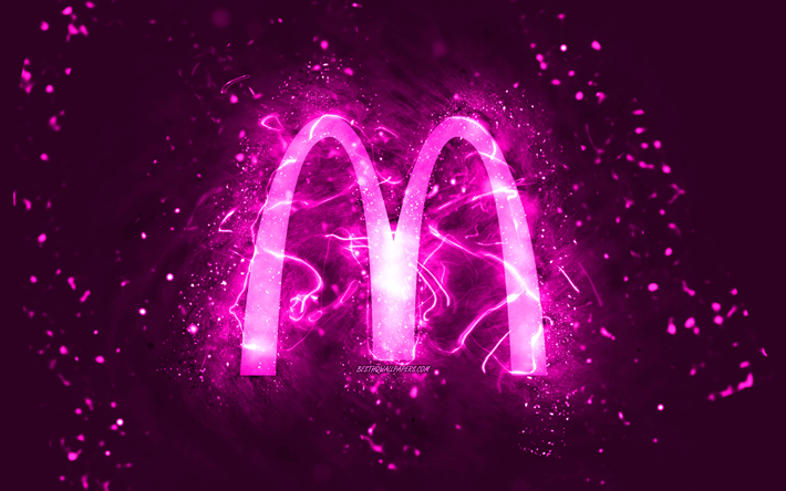mcdonalds lila logotyp, 4k, lila neonljus, kreativ, lila abstrakt bakgrund, mcdonalds logotyp, varum&#228;rken, mcdonalds