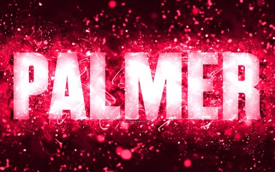 buon compleanno palmer, 4k, luci al neon rosa, nome palmer, creativo, palmer happy birthday, palmer birthday, nomi femminili americani popolari, foto con nome palmer, palmer