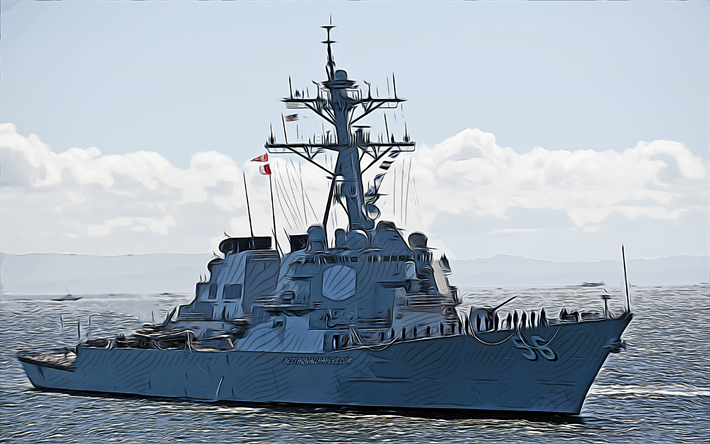 USS John S McCain, 4k, vector art, DDG-56, destroyer, United States Navy, US army, abstract ships, battleship, US Navy, Arleigh Burke-class, USS John S McCain DDG-56
