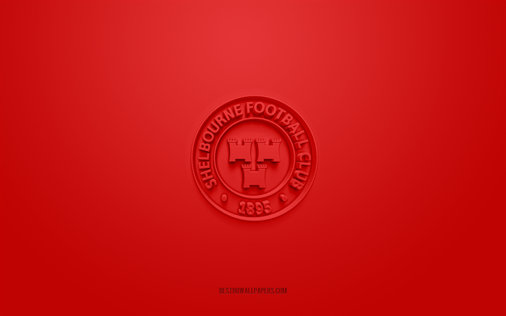 shelbourne fc, yaratıcı 3d logo, kırmızı arka plan, irlanda futbol takımı, irlanda premier ligi ligi, dublin, irlanda, 3d sanat, futbol, ​​shelbourne fc 3d logo