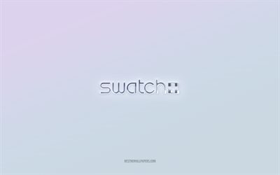 swatch-logo, leikattu 3d-teksti, valkoinen tausta, swatch 3d -logo, swatch-tunnus, swatch, kohokuvioitu logo, swatch 3d -tunnus