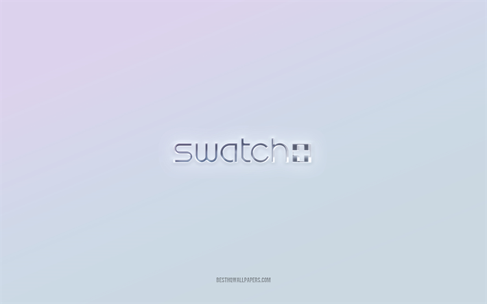 swatch-logo, ausgeschnittener 3d-text, wei&#223;er hintergrund, swatch 3d-logo, swatch-emblem, swatch, gepr&#228;gtes logo, swatch 3d-emblem