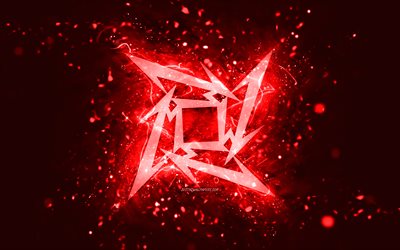metallica rotes logo, 4k, rote neonlichter, kreativer, roter abstrakter hintergrund, metallica-logo, musikstars, metallica