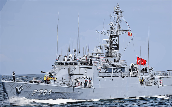 tcg beykoz, f-504, 4k, arte vetorial, tcg beykoz desenho, for&#231;as navais turcas, arte criativa, tcg beykoz arte, desenho vetorial, resumo navios, tcg beykoz f-504, marinha turca