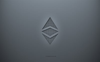 Ethereum logo, gray creative background, Ethereum sign, gray paper texture, Ethereum, gray background, Ethereum 3d sign