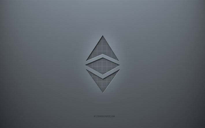 شعار ethereum, الخلفية الرمادية الإبداعية, علامة ethereum, نسيج ورقة رمادية, إيثريوم, خلفية رمادية, علامة 3d ethereum