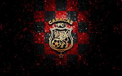 caracas fc, parıltılı logo, la liga futve, kırmızı siyah damalı arka plan, futbol, ​​venezuela futbol kul&#252;b&#252;, caracas fc logo, mozaik sanatı, venezuela primera division, fc caracas