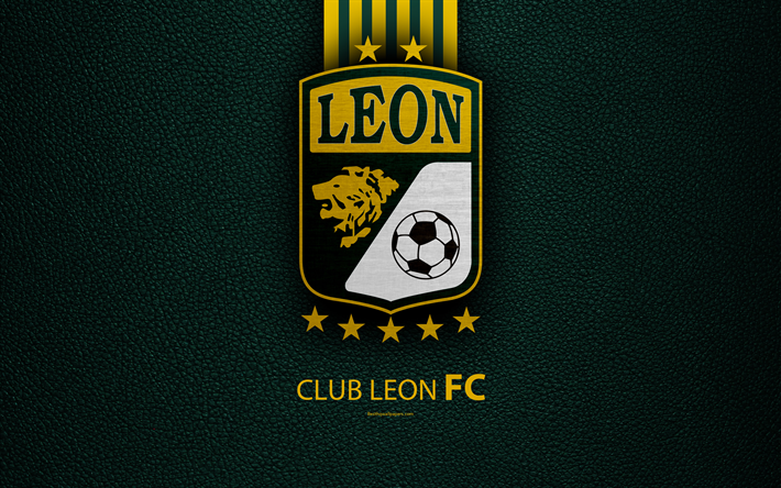Club Le&#243;n FC, 4k, nahka rakenne, logo, Meksikon football club, keltainen vihre&#228; linjat, Liga MX, Primera Division, Le&#243;n de los Aldama, Meksiko, jalkapallo