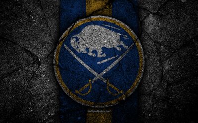 4k, Buffalo Sabres, logosu, hokey kul&#252;b&#252;, NHL, siyah taş, Doğu Konferansı, ABD, Asfalt doku, hokey, Atlantic Division