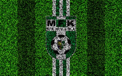 Karvina FC, 4k, logo, football pelouse, blanc, vert lignes, tch&#232;que, club de football, texture d&#39;herbe, 1 Liga, Karvina, R&#233;publique tch&#232;que, Premier League, le football, le MFK Karvina