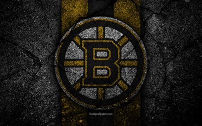 4k, Boston Bruins, logotyp, hockey club, NHL, svart sten, Eastern Conference, USA, Asfalt konsistens, hockey, Atlantic Division
