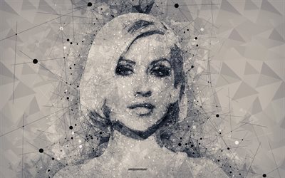 Christina Aguilera, 4k, 【クリエイティブ-アート画像, 顔, アメリカの歌手, 幾何学的形状, 美術, ライン
