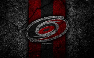 4k, Carolina Hurricanes, logo, hockey club, NHL, black stone, Eastern Conference, USA, Asphalt texture, hockey, Metropolitan Division