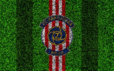 FC Zbrojovka Brno, 4k, logo, jalkapallo nurmikko, punainen valkoinen linjat, Tšekin football club, ruohon rakenne, 1 Liga, Brno, Tšekin Tasavalta, Tšekki Ensin Liigan, jalkapallo