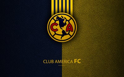 Club America, 4k, la texture della pelle, logo, Messicani del club di calcio, blu, giallo, linee, la Liga MX, Primera Division, Citt&#224; del messico, Messico, calcio