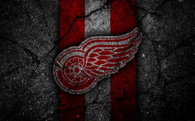 4k, Detroit Red Wings, logotyp, hockey club, NHL, svart sten, Eastern Conference, USA, Asfalt konsistens, hockey, Atlantic Division