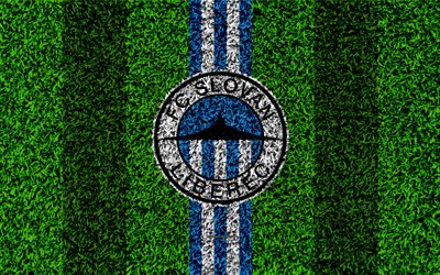 FC Slovan Liberec, 4k, logo, football lawn, white blue lines, Czech football club, grass texture, 1 Liga, Liberts, Czech Republic, Czech First League, football