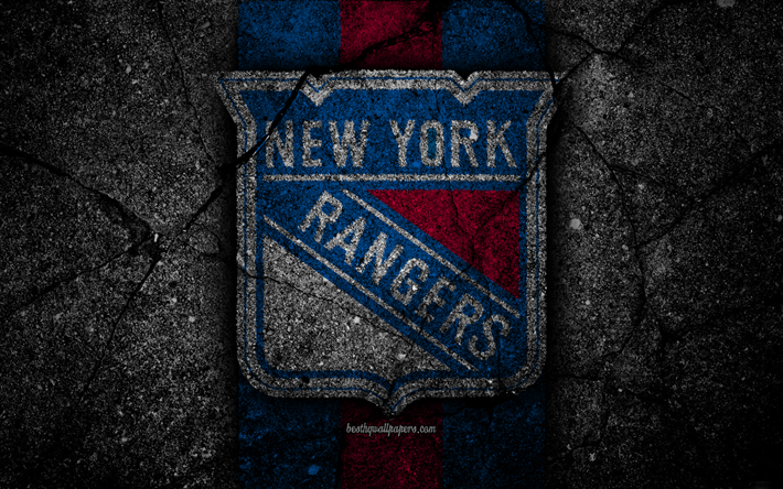 4k, New York Rangers, logotipo, hockey club, NHL, piedra negra, de la Conferencia este, estados UNIDOS, NY Rangers, el Asfalto de la textura, de hockey, de la Divisi&#243;n Metropolitana