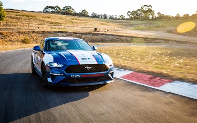 Ford Mustang GT Fastback, 2018, auto da corsa, messa a punto Mustang, blu coup&#233; sportiva, pista da corsa, velocit&#224;, sport Americani automobili, Ford