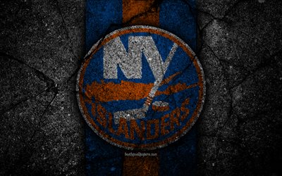 4k, les Islanders de New York, logo, club de hockey, NHL, pierre noire, de Conf&#233;rence est, les &#233;tats-unis, NY Islanders, l&#39;Asphalte, de la texture, de hockey, de la Division M&#233;tropolitaine