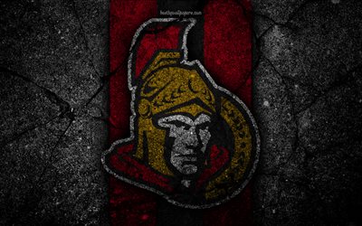 4k, Ottawa Senators, logo, hockey club, NHL, black stone, Eastern Conference, USA, Asphalt texture, hockey, Atlantic Division