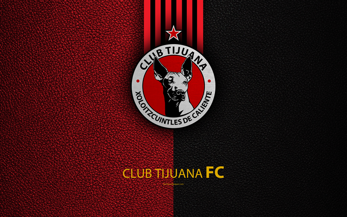 Club Tijuana, 4k, l&#228;der konsistens, logotyp, Mexikansk fotboll club, r&#246;d svarta linjer, Liga MX, Primera Division, Tijuana, Mexiko, fotboll