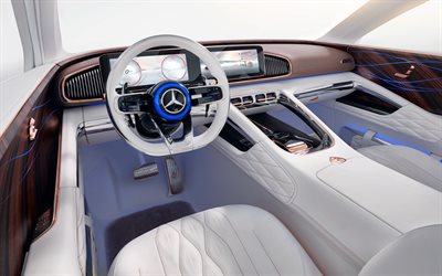 En 2018, la Vision Mercedes-Maybach Luxe Ultime, 4k, de l&#39;int&#233;rieur, fa&#231;ade, vue de l&#39;int&#233;rieur, de luxe blanc d&#39;int&#233;rieur, &#233;lectriques, de croisement, de Mercedes-Benz
