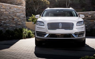 Lincoln Nautilus, 2019, exterior, front view, luxury white SUV, white Nautilus, American cars, Lincoln