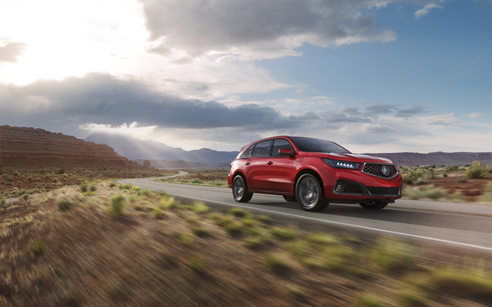 Acura MDX, road, 2019 cars, crossovers, red MDX, motion blur, Acura