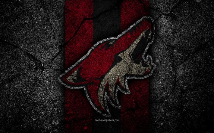 4k, Arizona Coyotes, logo, hockey club, NHL, pietra nera, la Western Conference, USA, Asfalto texture, hockey, Pacific Division