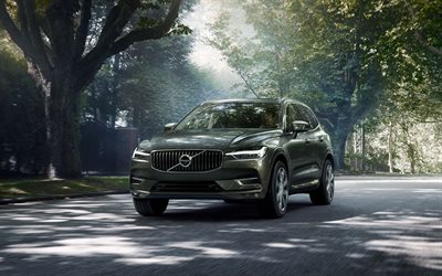 Volvo XC60, 2018, 4k, gray crossover, front view, exterior, new gray XC60, Swedish cars, Volvo