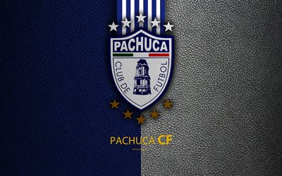 CF Pachuca, 4k, leather texture, logo, Mexican football club, blue white lines, Liga MX, Primera Division, Pachuca de Soto, Hidalgo, Mexico, football
